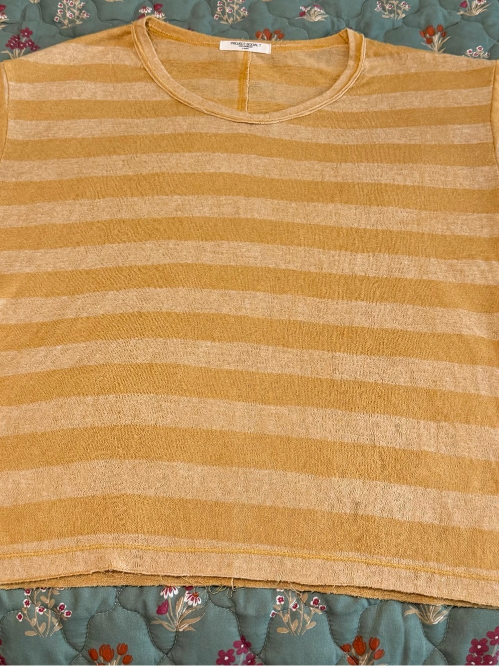 Project Social T Mustard and Cream Striped Short Sleeve Tee